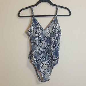 Shade & Shore blue python print one piece swimsuit size Small